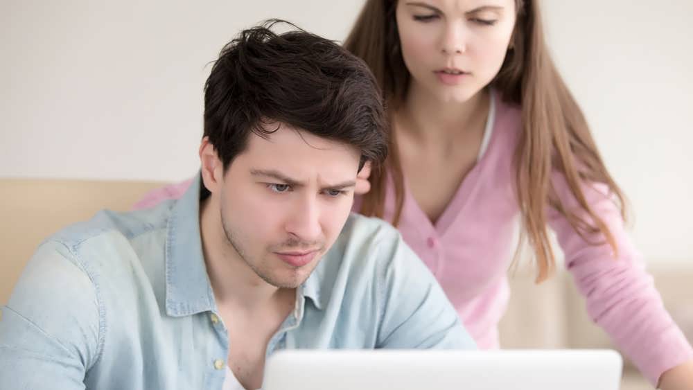unhappy couple have stress for looking house