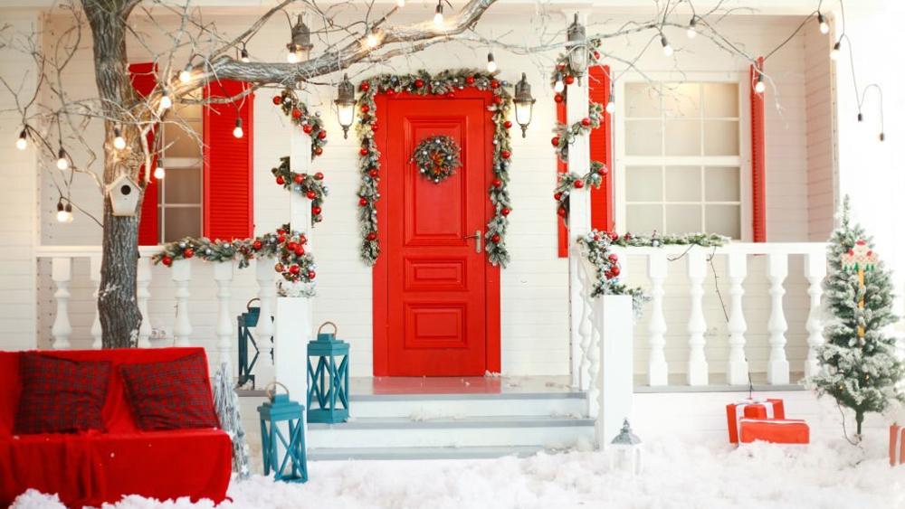 Christmas outdoor house decoration in winter