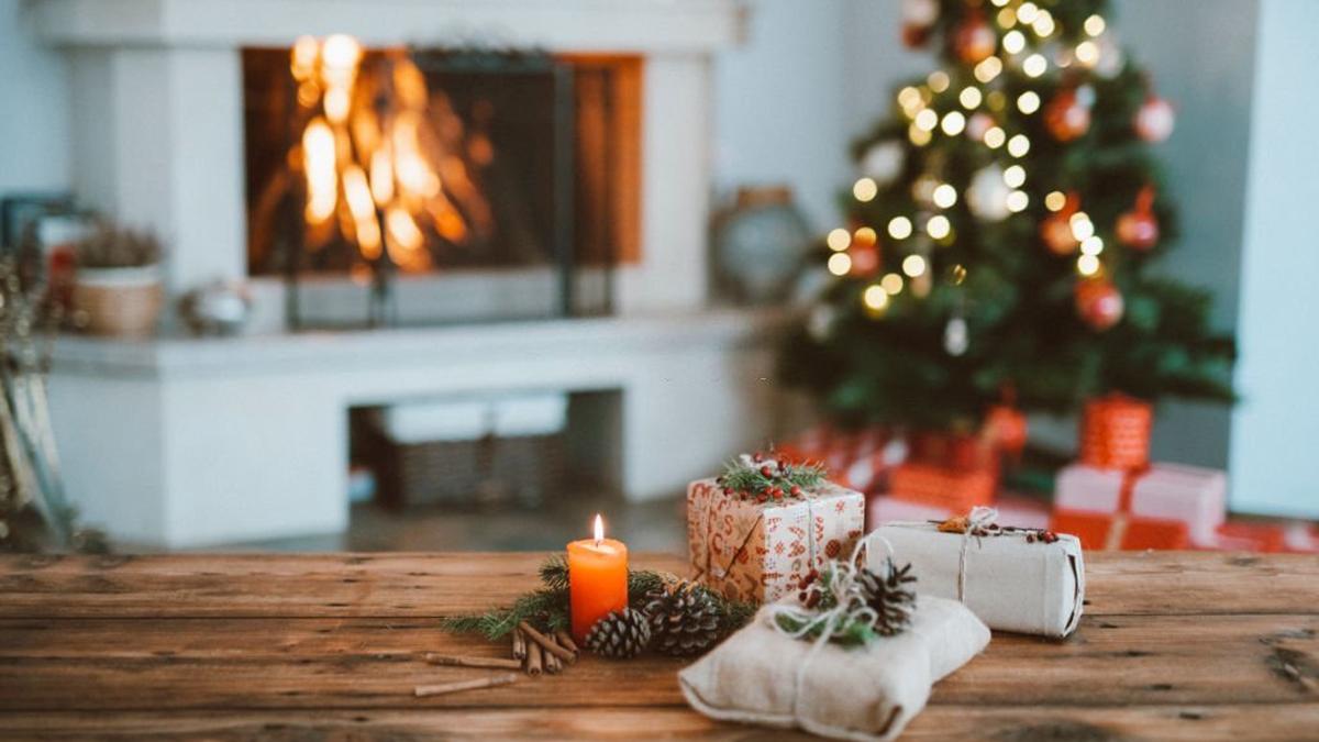 Decorated home interior with a Christmas tree