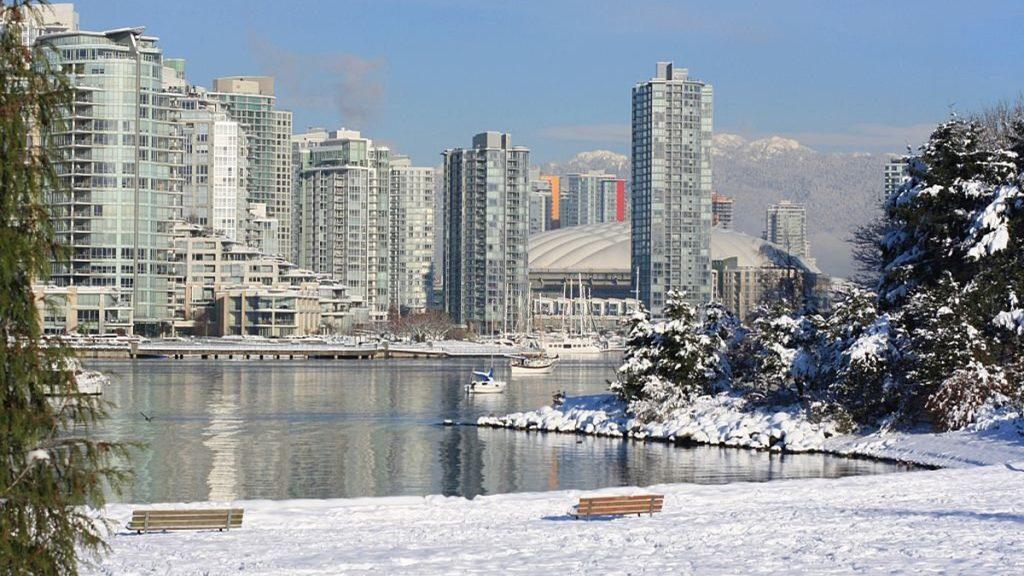 Winter scene at false creek Vancouver British Columbia Canada